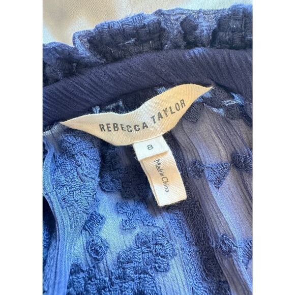Rebecca Taylor Silk Sheer Embroidered Blouse Size 8 (ruffle hem feminine) - Picture 5 of 7
